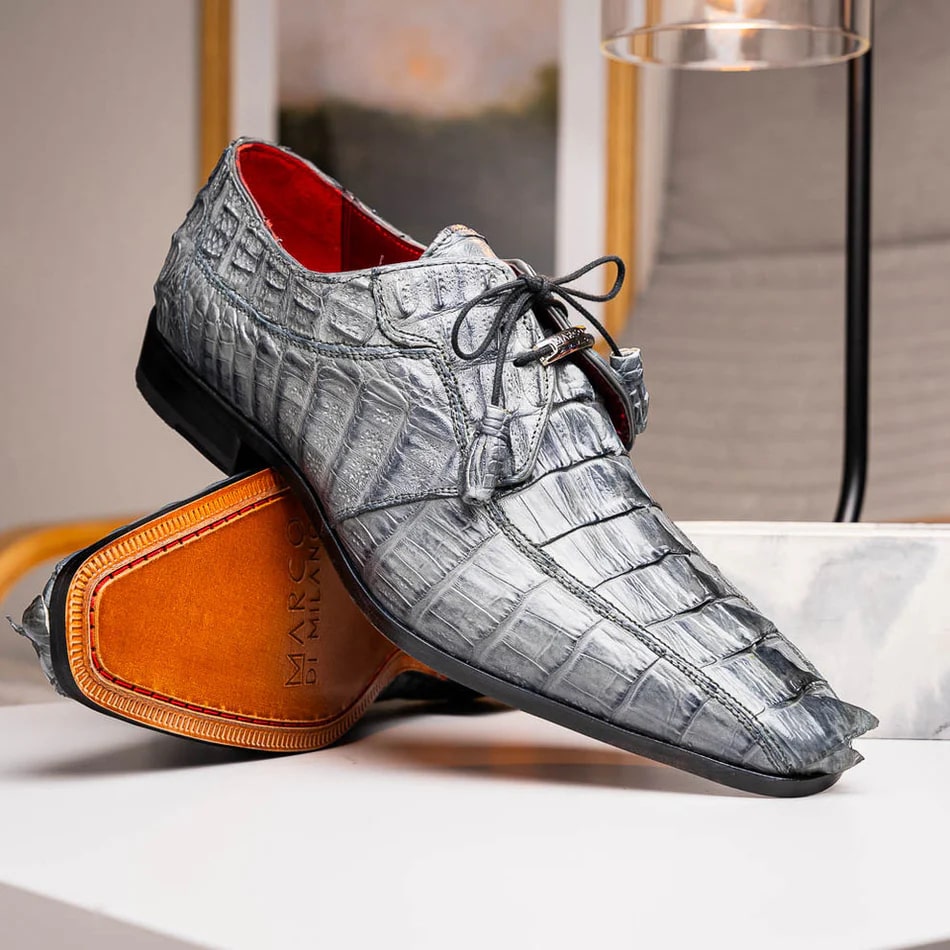 Marco Di Milano Cancun Men's Shoes Gray Exotic Hornback Crocodile Skin Derby Oxfords 7 CANCUN_CAIMAN FUSCUS_GRAY_9.5  - from alligatorwarehouse.com
