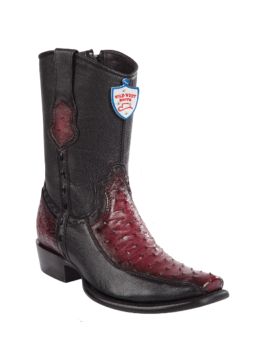 Wild West Botas de Avestruz Horma Dubai Toe Faded Burgundy