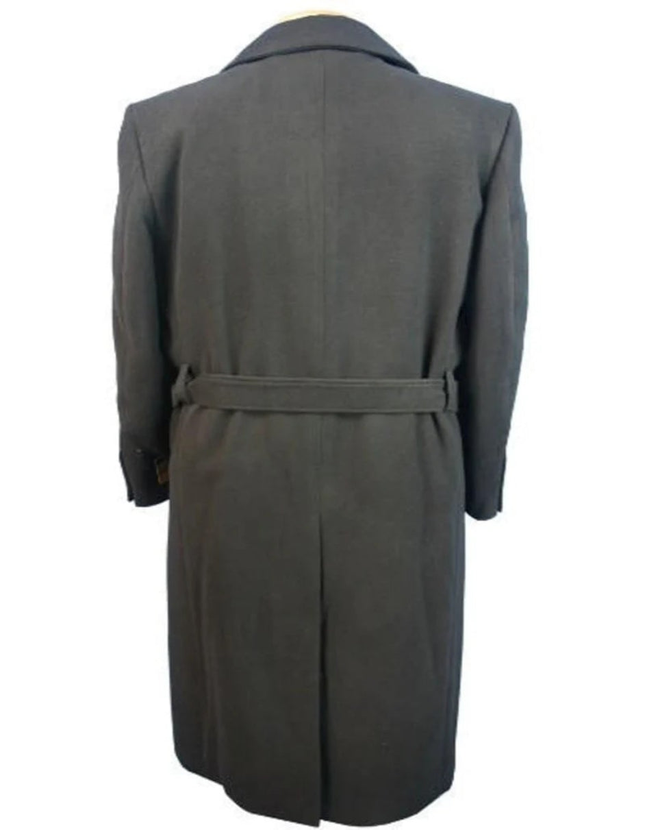 Mens Black Full Length Wool Belted Topcoat Falcone Long Coat 2   - from alligatorwarehouse.com