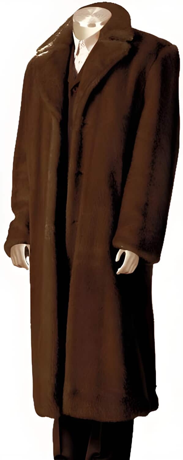 Faux Fur Ankle length Coat Coco Chocolate brown Overcoat - Mens Overcoat 1   - from alligatorwarehouse.com