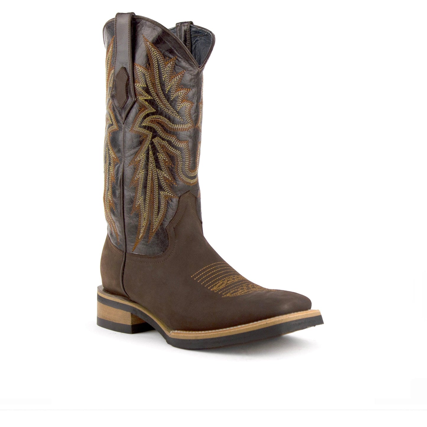 Mens Ferrini Maverick Square Toe Leather Cowboy Boot in Black & Mint