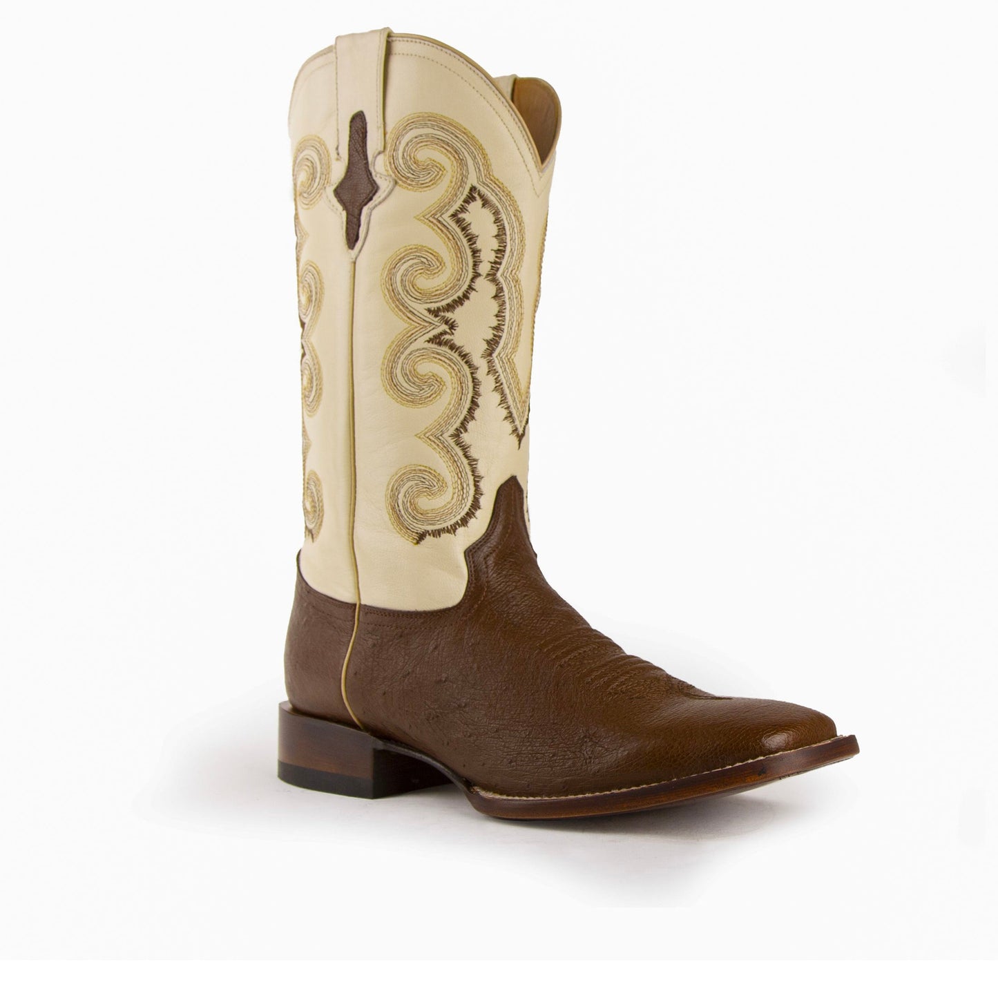 Mens Ferrini Square Toe Smooth Ostrich Cowboy Boot in Brown