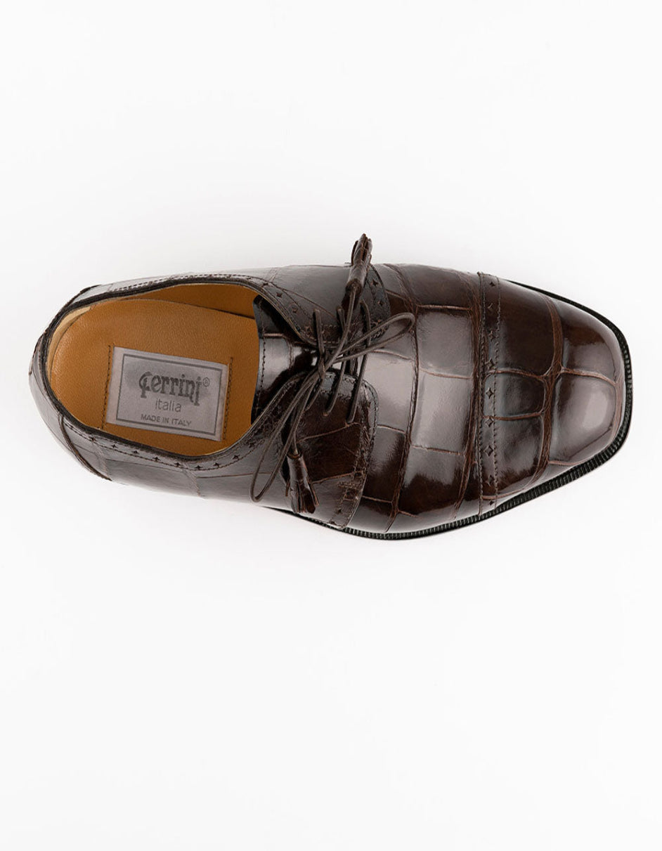 Ferrini Shoes - Mens Alligator Dress Shoe - Ferrini 3798 Alligator Cap Toe Shoes Chocolate 3 F3798-TM-090  - from alligatorwarehouse.com