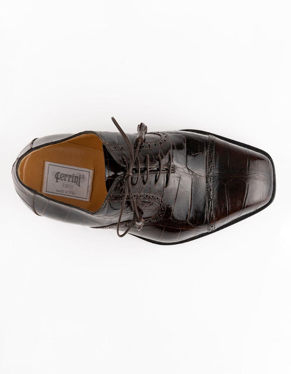 Ferrini Shoes - Mens Alligator Dress Shoe - Ferrini 3922 Belly Alligator Cap Toe Shoes Chocolate 1 FB3922-TM-095  - from alligatorwarehouse.com