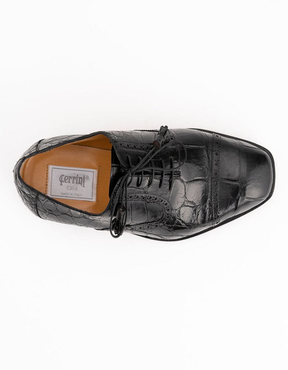 Ferrini Shoes - Mens Alligator Dress Shoe - Ferrini 3922 Belly Alligator Cap Toe Shoes Black Ferrini Shoes - Mens Alligator Dress Shoe - Ferrini 3922 Belly Alligator Cap Toe Shoes Black