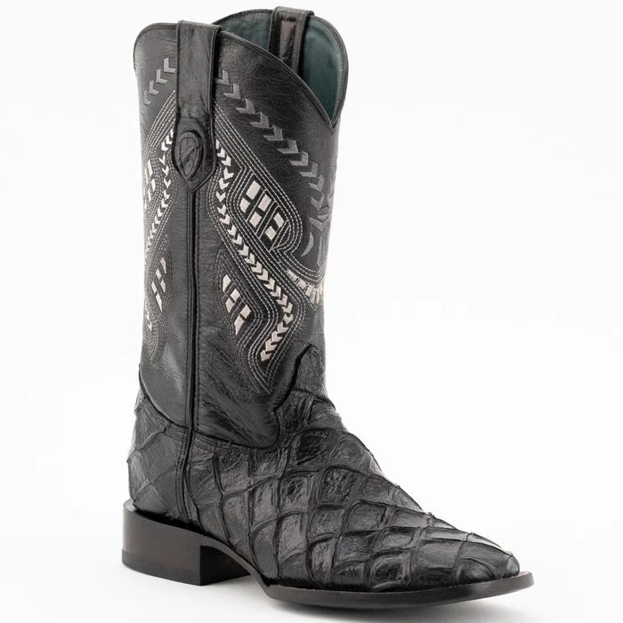 Ferinni Boot - Mens Dress Cowboy Boot  - Ferrini Bronco Men's Print Pirarucu Fish Boots Handcrafted Black  in Black Color Ferinni Boot - Mens Dress Cowboy Boot  - Ferrini Bronco Men's Print Pirarucu Fish Boots Handcrafted Black  in Black Color
