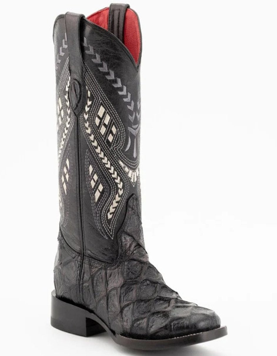 Ferrini Women's Bronco Square Toe  Pirarucu Fish Print Boots 1 93393-04-060-B  - from alligatorwarehouse.com