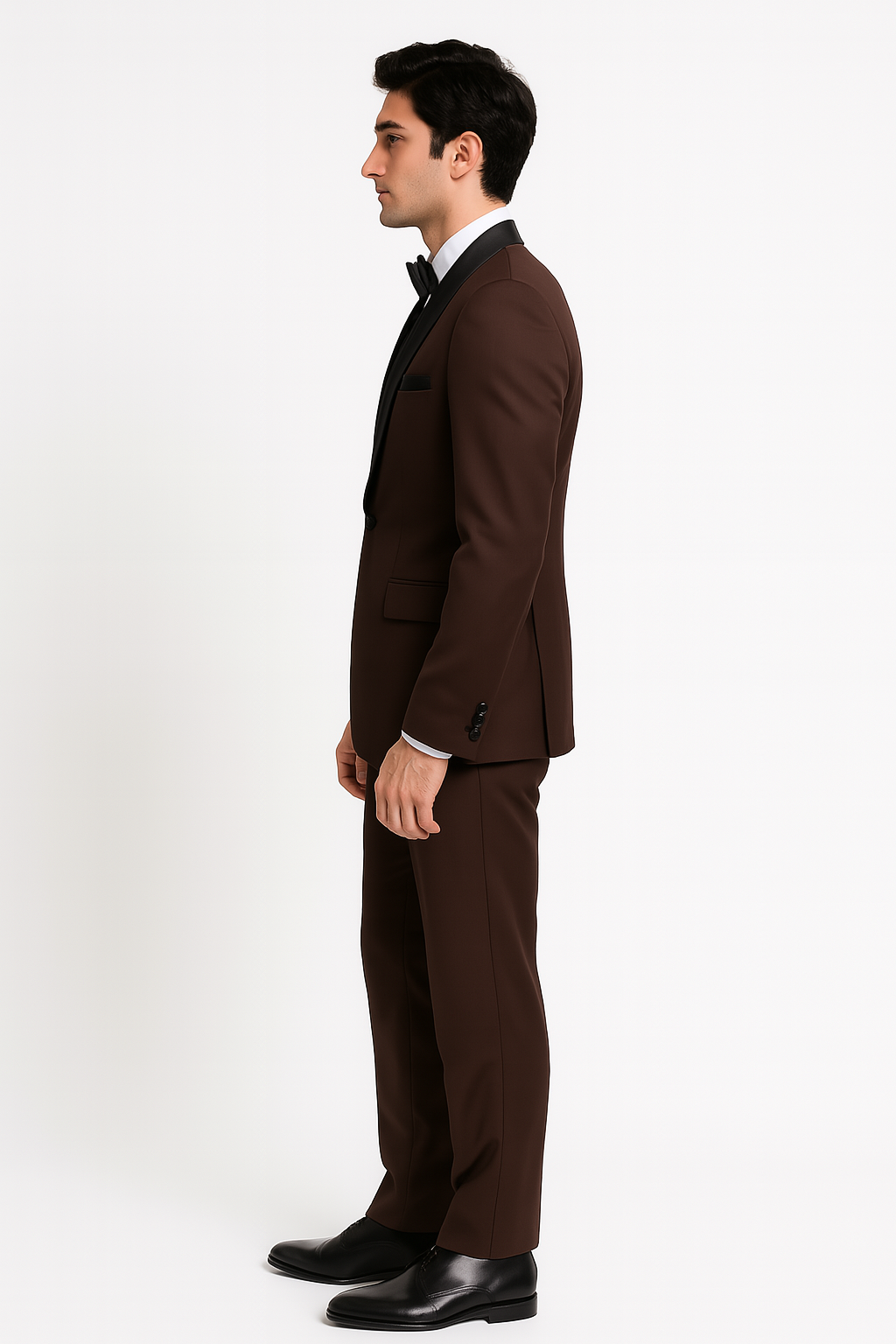 Mens Chocolate Brown Tuxedo with Black Satin Peak Lapel – Formal Wedding and Prom Suit 4   - from alligatorwarehouse.com