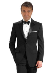 Mantoni 140s Wool 1-button Black Tuxedo