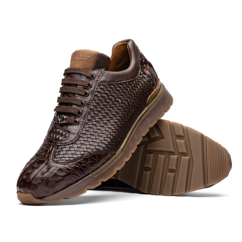 Marco Di Milano Roma Men's Shoes Brown Woven Calfskin / Genuine Caiman Crocodile Fashion Sneaker 1 ROMA_CAIMAN FUSCUS_BROWN_8  - from alligatorwarehouse.com