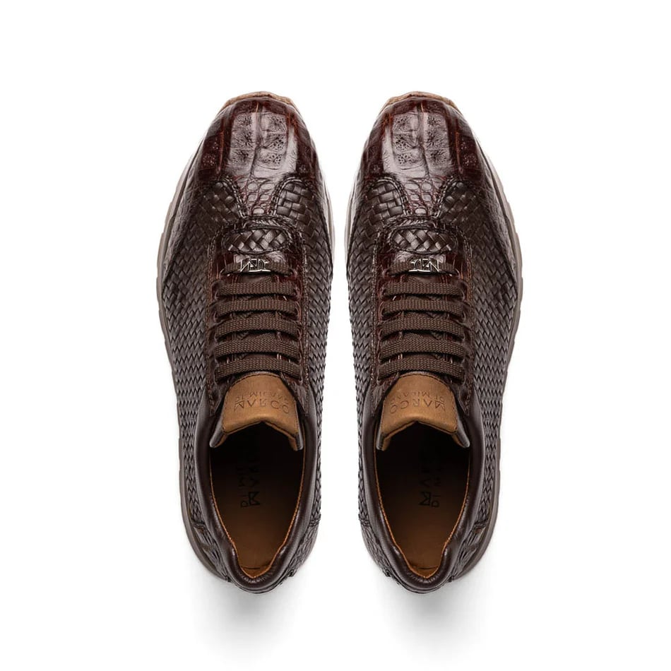 Marco Di Milano Roma Men's Shoes Brown Woven Calfskin / Genuine Caiman Crocodile Fashion Sneaker 4 ROMA_CAIMAN FUSCUS_BROWN_8  - from alligatorwarehouse.com