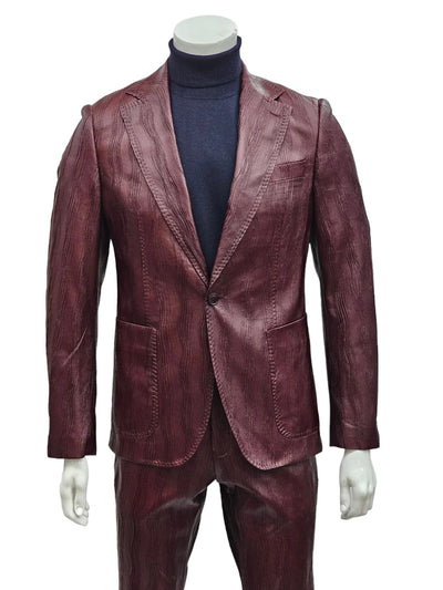 Mens One Button Notch Lapel Suit Burgundy
