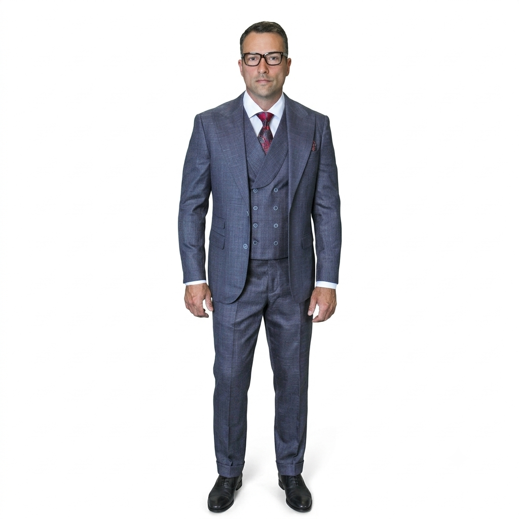 Mens Ticket Pocket Peak Lapel Double breasted Vest 100% Wool Tom Ford Style Modern Fit in Color "Navy" By Statement