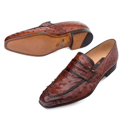 Lisbon Brandy Genuine Ostrich Men’s Classic Slip On By Mezlan Made in Spain Brand