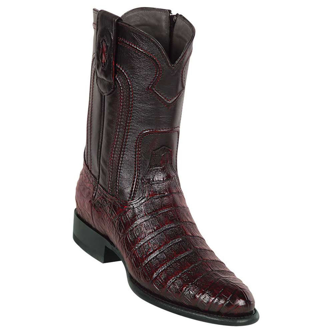 Los Altos Men's Genuine Caiman Belly Cherry Black Roper Toe Boots 1   - from alligatorwarehouse.com