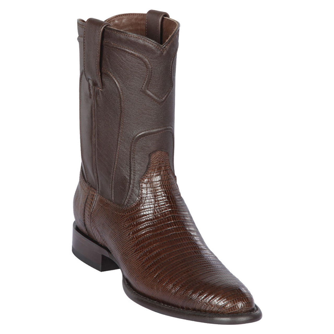 Los Altos Men's Genuine Lizard Teju Skin Brown Roper Round Toe Boot 1   - from alligatorwarehouse.com