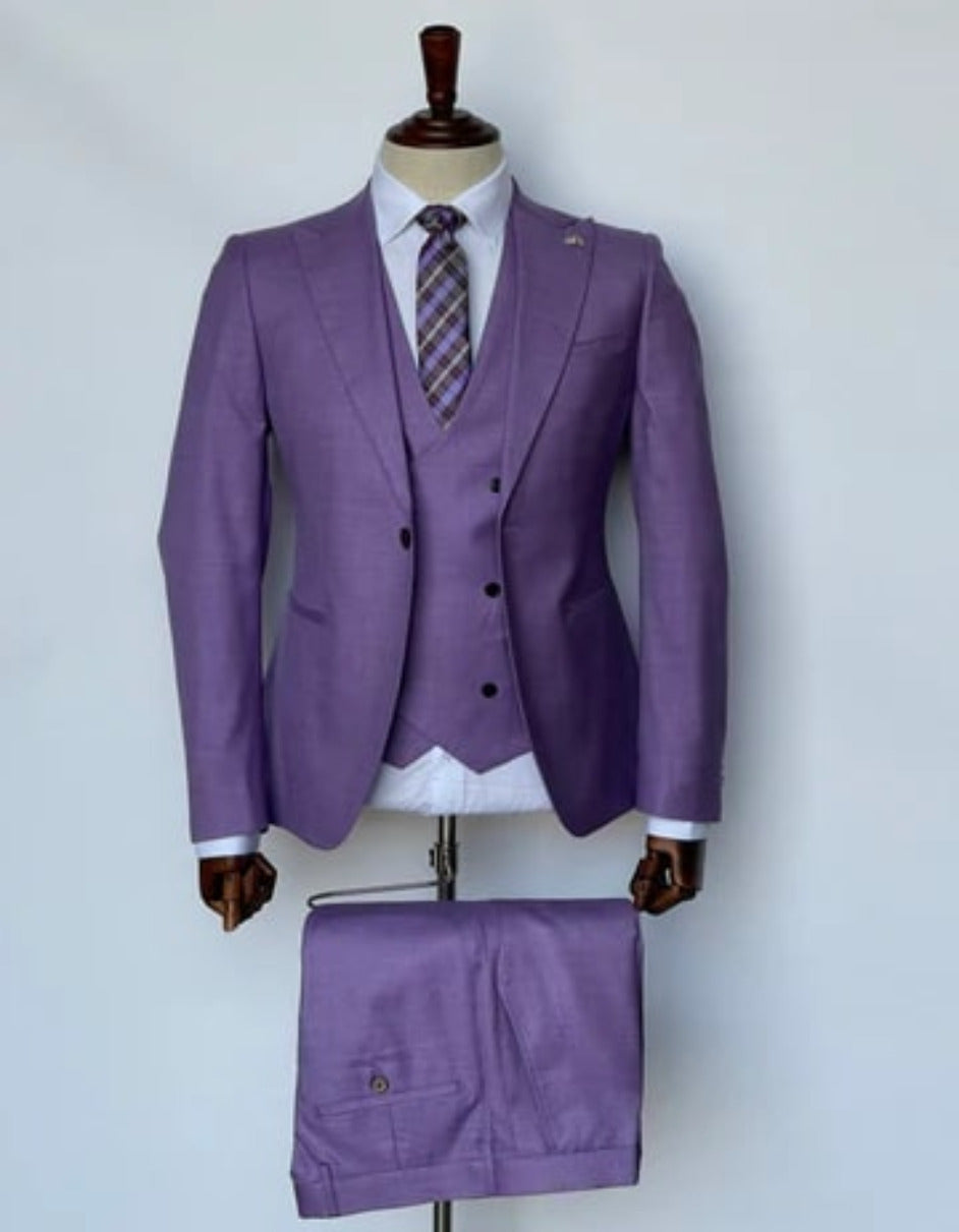 Giovanni Testi Suits With Double Breasted Vest - 3 Pieces Lavender Peak Lapel Suit