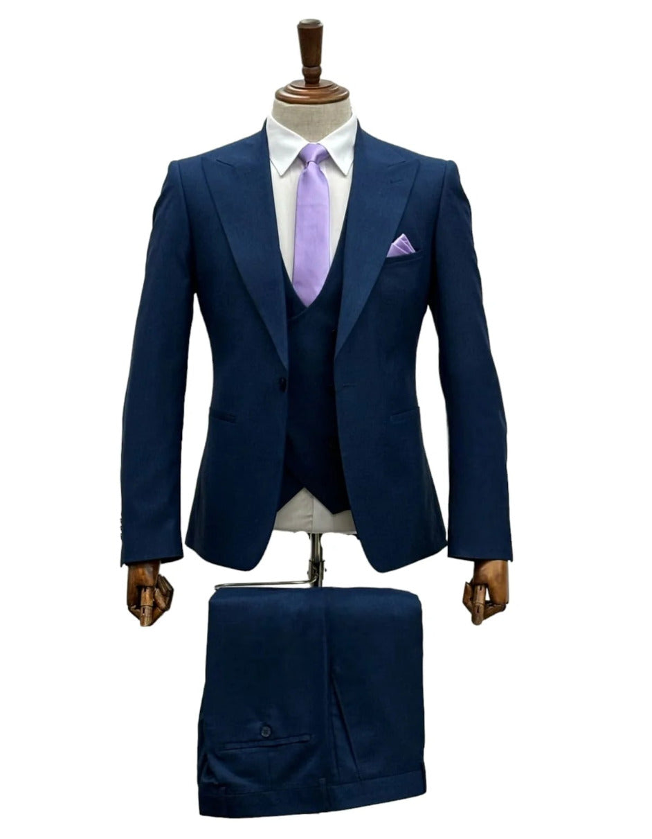 Giovanni Testi Suits With Double Breasted Vest - 3 Pieces Navy Peak Lapel Suit 1   - from alligatorwarehouse.com