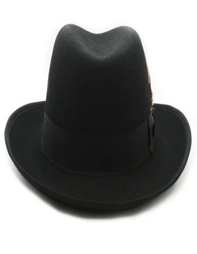 Black Dress Hat 1920s Fedora Style - Mens Classic Gangster Godfather Wool Dress Hat in Black 2   - from alligatorwarehouse.com