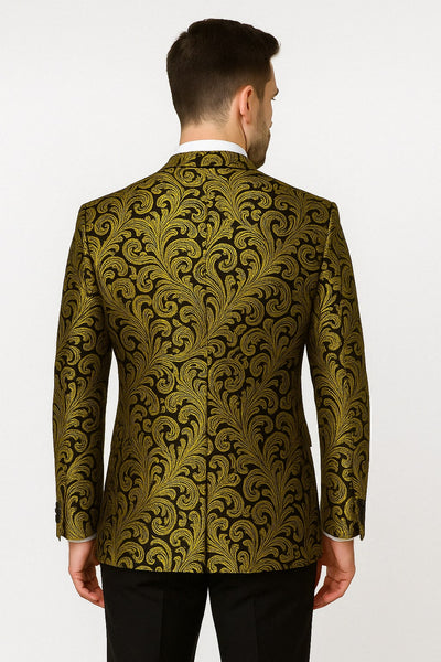 Mens Goldish Yellow and Black Paisley Tuxedo Blazer with Matching Bow Tie with Black Pants 2   - from alligatorwarehouse.com