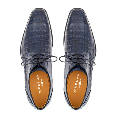 Golfo Plain Toe Crocodile Derby Blue By Mezlan Made In Spain Brand