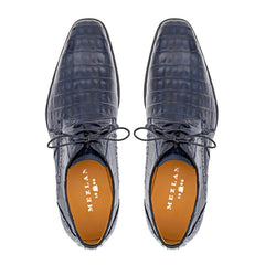 Golfo Plain Toe Crocodile Derby Blue By Mezlan Made In Spain Brand