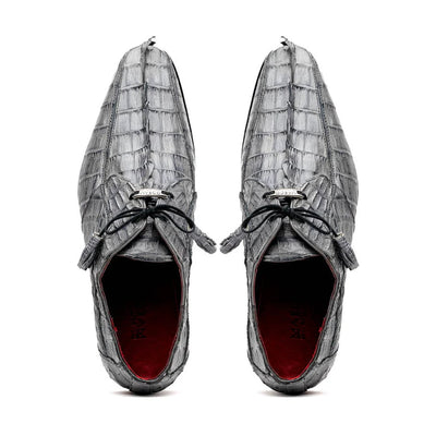 Marco Di Milano Cancun Men's Shoes Gray Exotic Hornback Crocodile Skin Derby Oxfords
