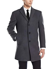 Men's Three Button Wool Gray Long Jacket Mens Car Coat