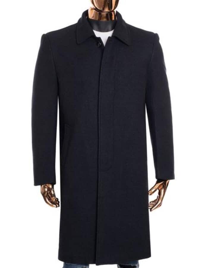 Gray Zip Up Closure Knee Length Collared Wool Coat - Mens Overcoat 1   - from alligatorwarehouse.com