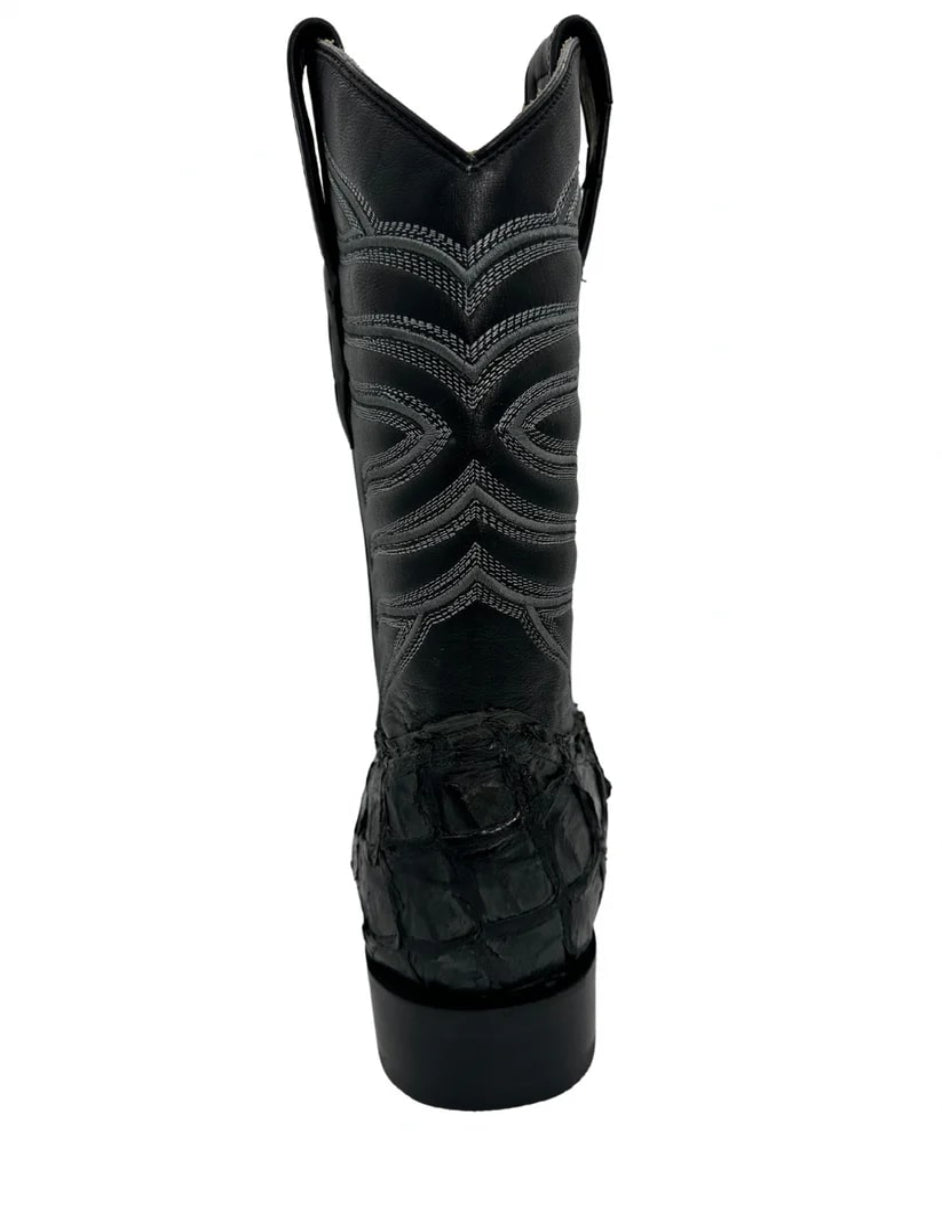 Los Altos Men's Gray Glossy Genuine Pirarucu Wide Square Toe Boot 2   - from alligatorwarehouse.com