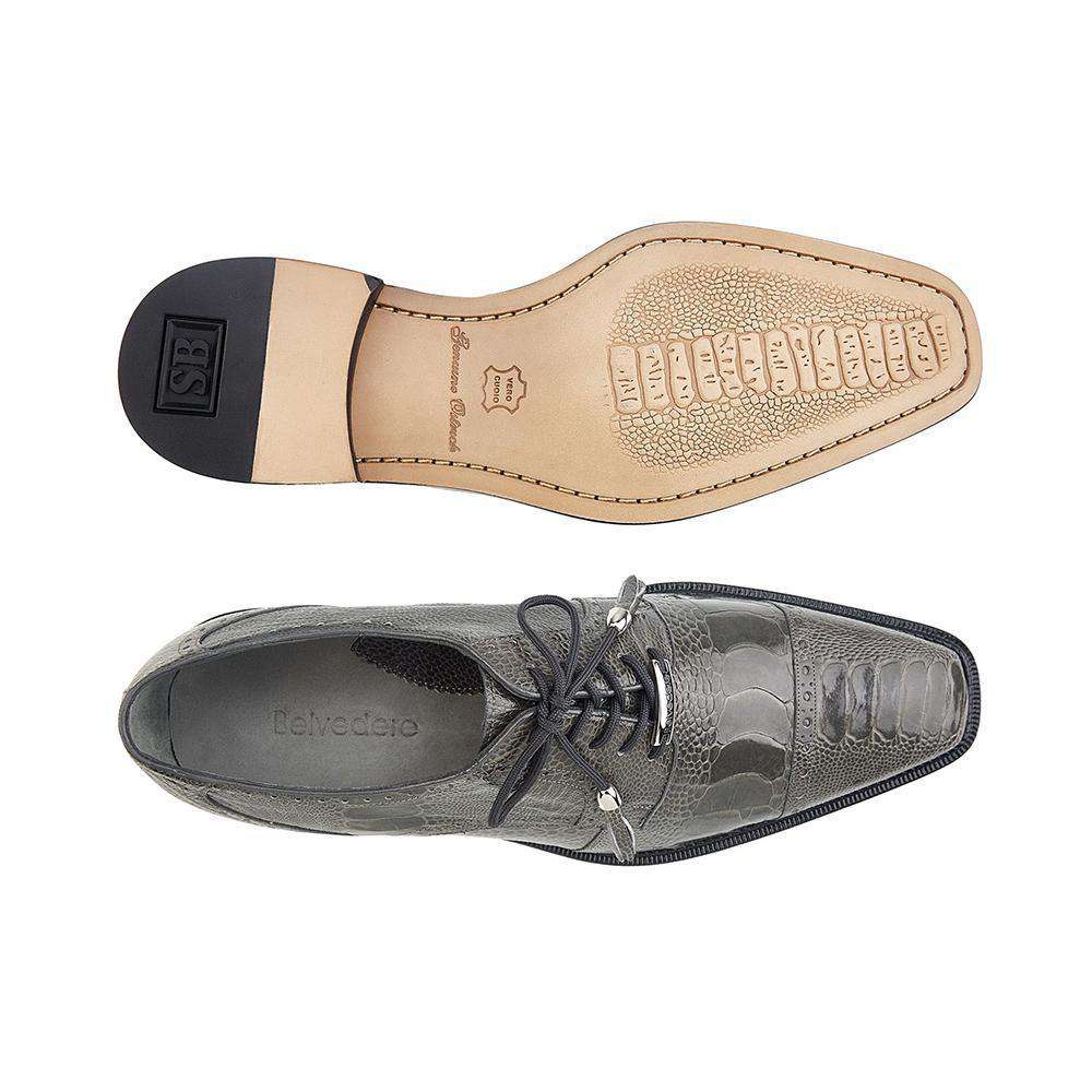 Belvedere Batta Men's Gray Genuine Ostrich Cap Toe Oxfords 2 MEN 14006 GRAY-M-09  - from alligatorwarehouse.com