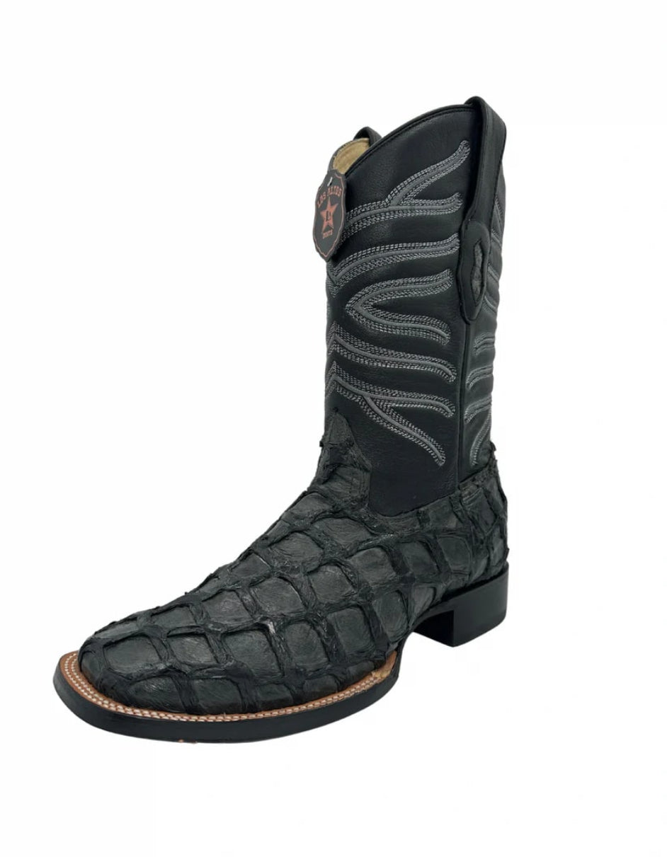 Los Altos Men's Gray Glossy Genuine Pirarucu Wide Square Toe Boot 1   - from alligatorwarehouse.com