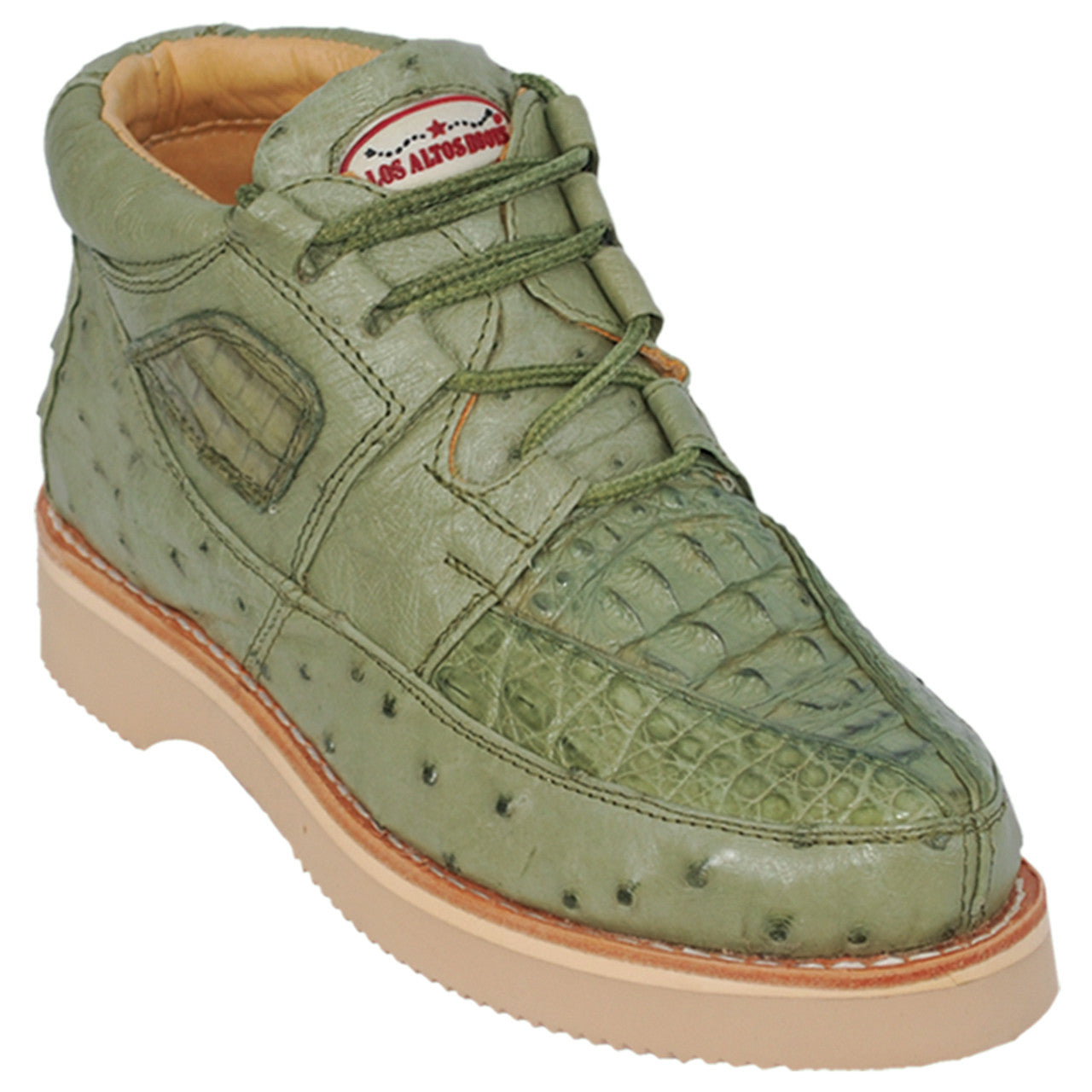 Los Altos Casual Green Caiman & Ostrich Skin Sneakers 1   - from alligatorwarehouse.com