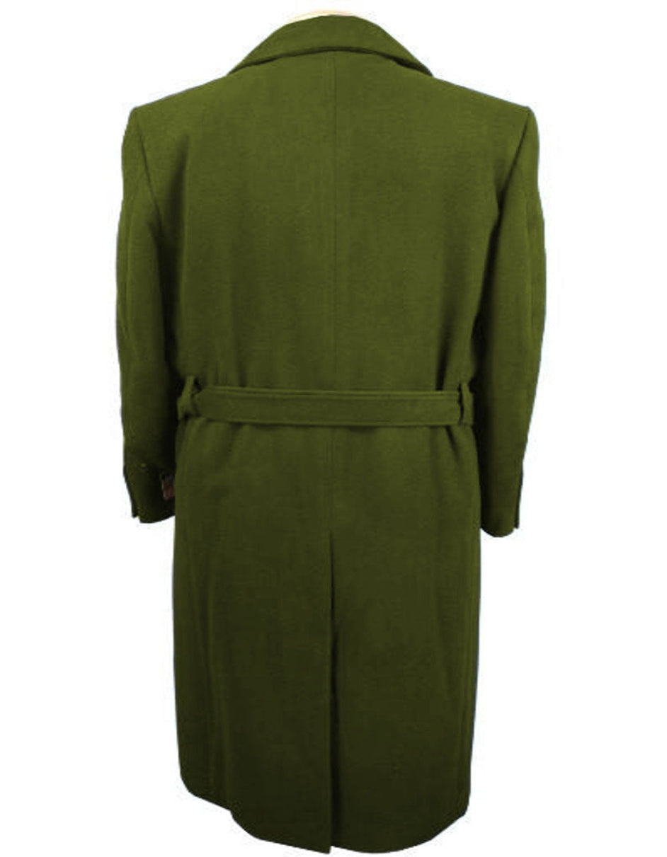 Mens Solid Olive Green 100% Wool Gabardine Belted Duster Overcoat 2   - from alligatorwarehouse.com