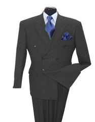 Pleated?ÿDress?ÿMen?ÿSuits - Mens Classic Double Breasted Smooth Pinstripe Grey Suit