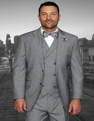 Pleated?ÿDress?ÿMen?ÿSuits -Men's Designer Classic Fit Pleated Pant Wool Double Breasted Grey Suit