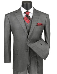 Pleated?ÿDress?ÿMen?ÿSuits - Mens Classic Fit Vested Banker Pinstripe Grey Suit
