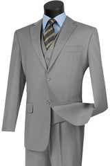 Mens Classic Fit Flat Front Vested Suit in Medium Grey
