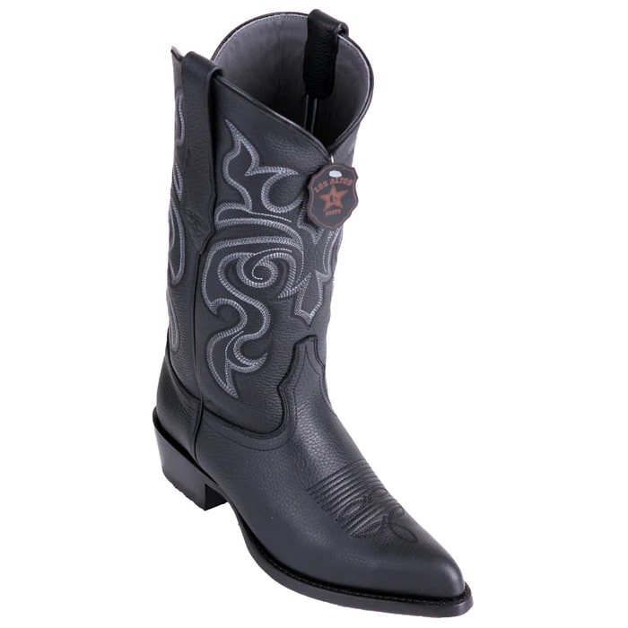 J Toe Cowboy Boots - J Toe Western Boots - Los Altos Boots - Mens Dress Cowboy Boot - Low Priced Grisly Black Boots J-Toe- in Black