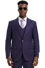 Men's Stacy Adams Vested One Button Side Peak Lapel Pinstripe Suit in Eggplant Purple