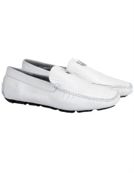 Men's Handmade White Vestigium Genuine Sharkskin Stylish Dress Loafer Full Leather Lining