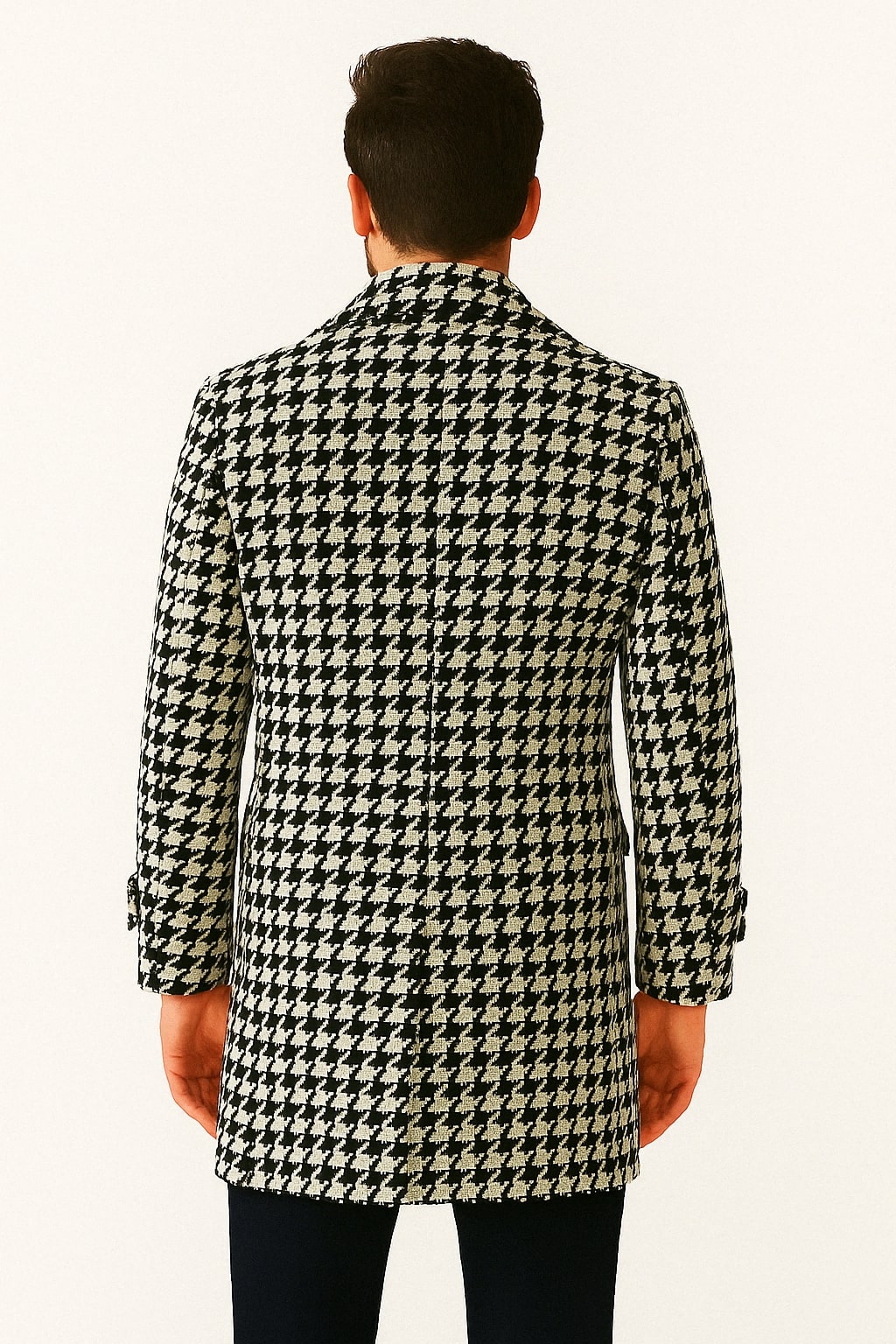 Mens Houndstooth Double-Breasted Wool Peacoat – Black and White Wool  Short Coat Slim Fit 2   - from alligatorwarehouse.com