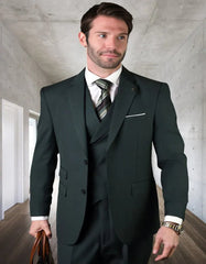 Pleated?ÿDress?ÿMen?ÿSuits - Men's Designer Classic Fit Pleated Pant Wool Double Breasted Green Suit