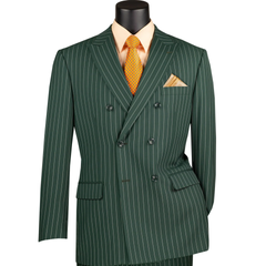 Mens Hunter Green Pinstripe Double-Breasted Suits – Bold 6-Buttons Vintage Gangster Style 1920s Look