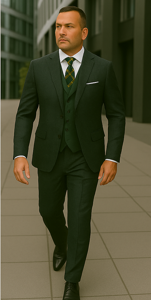 Wool Suit - Italian Made Business Suit by Statement Men's 3 Piece 100% Wool Modern Fit Suit - Double Breasted Vest