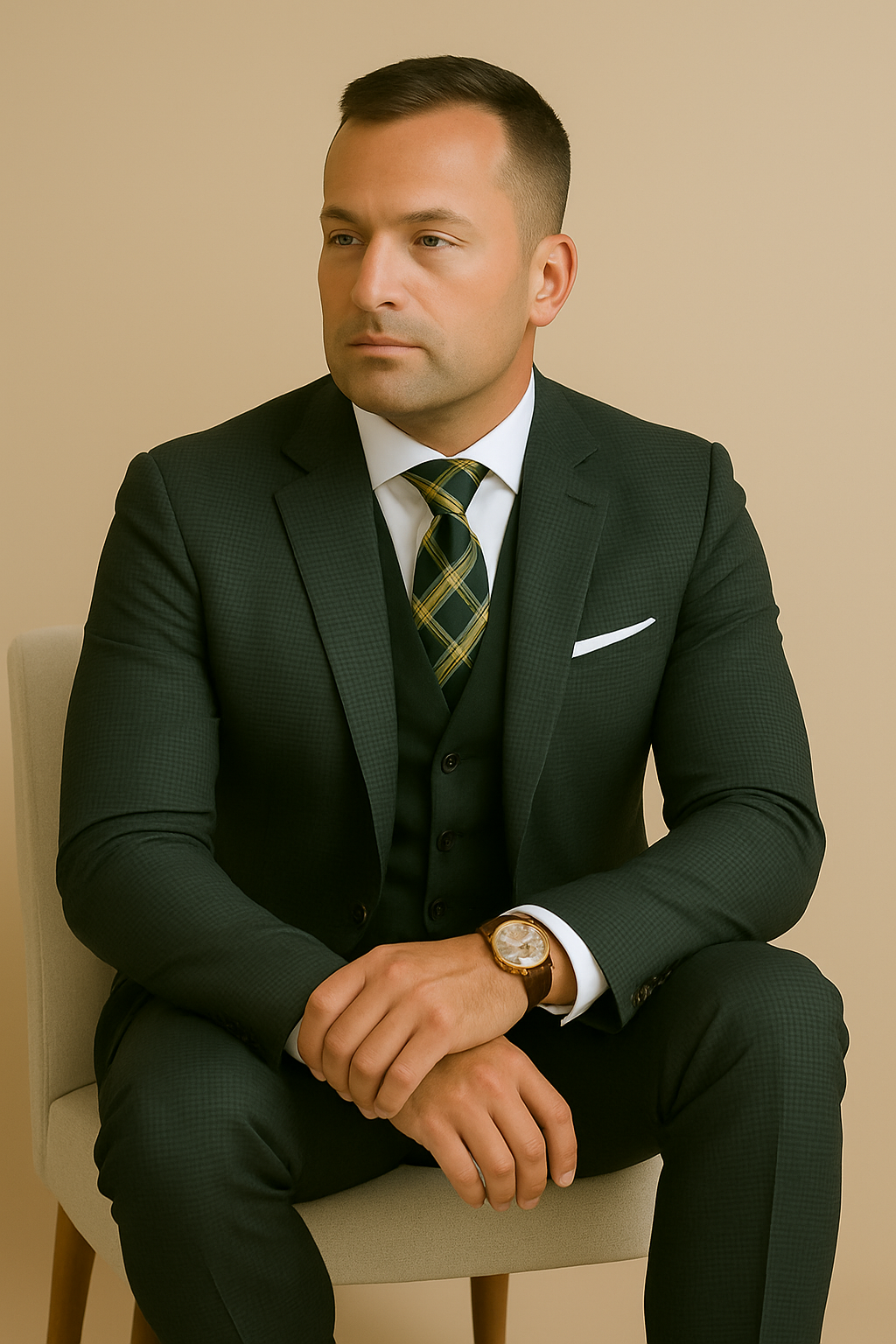 Wool Suit - Italian Made Business Suit by Statement Men's 3 Piece 100% Wool Modern Fit Suit - Double Breasted Vest 5 MARCO-2_Hunter Green_38R  - from alligatorwarehouse.com