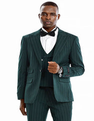 1920s Mens Suit - 1920s Mens Outfit - 1920s costume Bold Pinstripe Wide Suit in Hunter Green