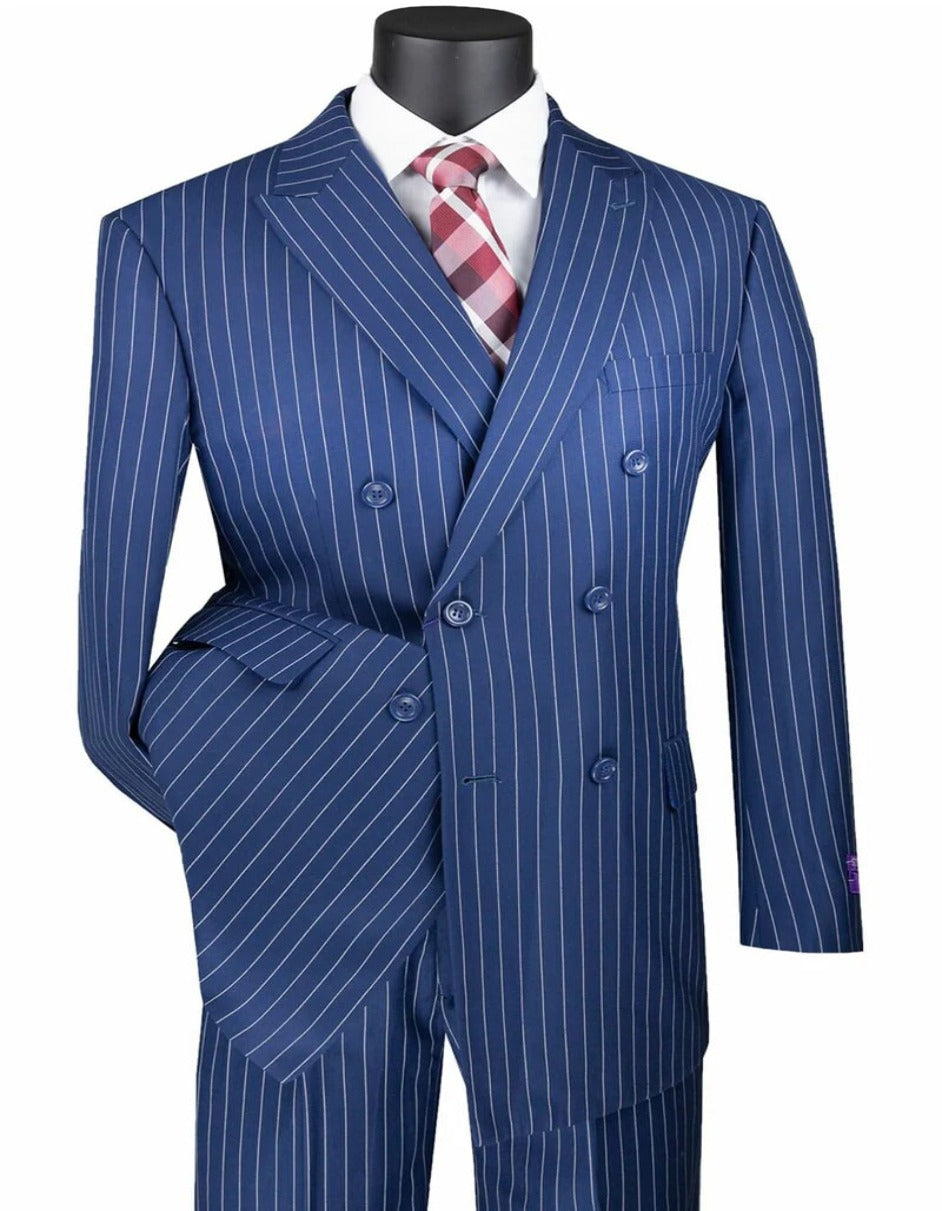 1920s Mens Suit - 1920s Mens Outfit - 1920s costume Bold Pinstripe Wide Suit in Indigo Blue Blue Prom Tuxedos