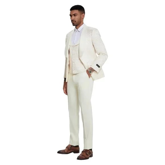 2024 Ivory Paisley 3pc Men's Suit Tuxedo by Tazzio 3   - from alligatorwarehouse.com