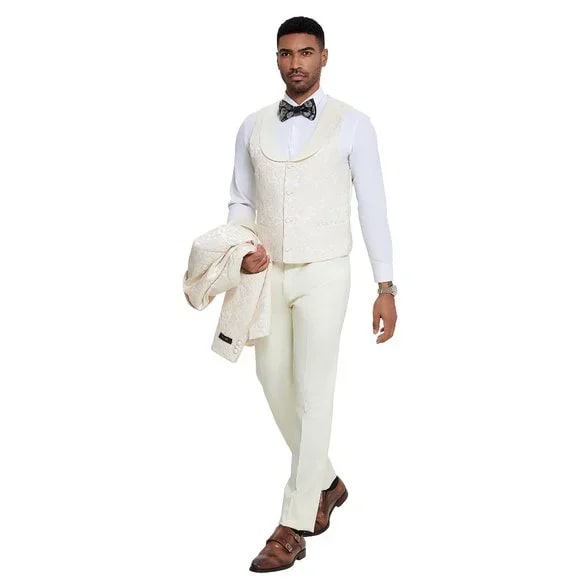 2024 Ivory Paisley 3pc Men's Suit Tuxedo by Tazzio 2   - from alligatorwarehouse.com
